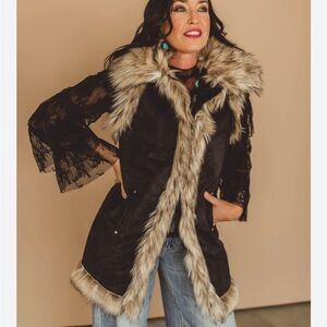 Tasha Polizzi Black and Tan Faux Fur Teddy Jacket